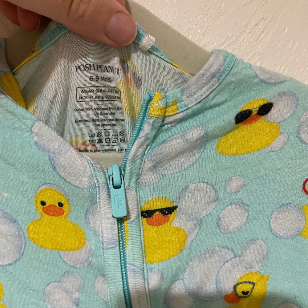 Posh Peanut Baby Duck Print footie rubber duck 6-9 months